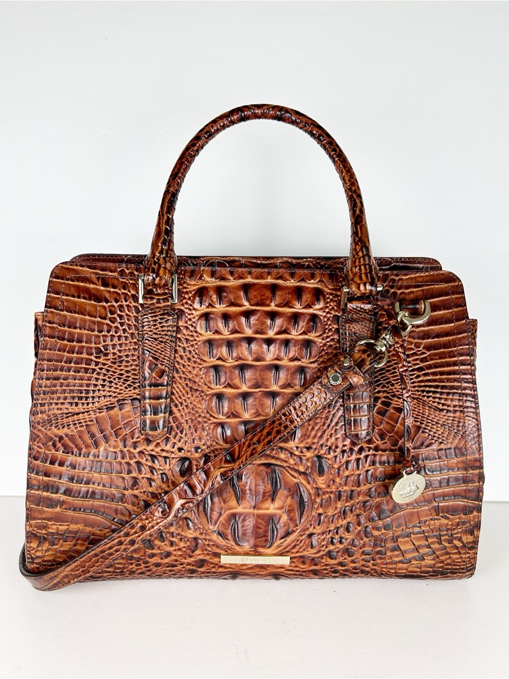 Brahmin Small Finley Pecan Melbourne Satchel Shoulder Bag Purse Like New